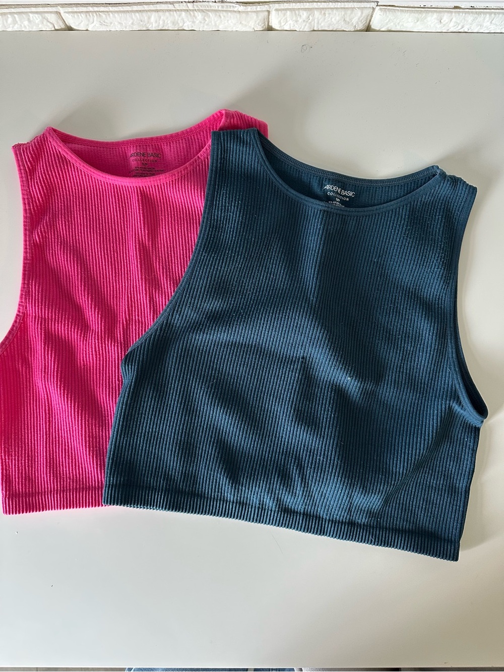Ardene Basic Ribbed Crop Tank - Teal & Pink Duo